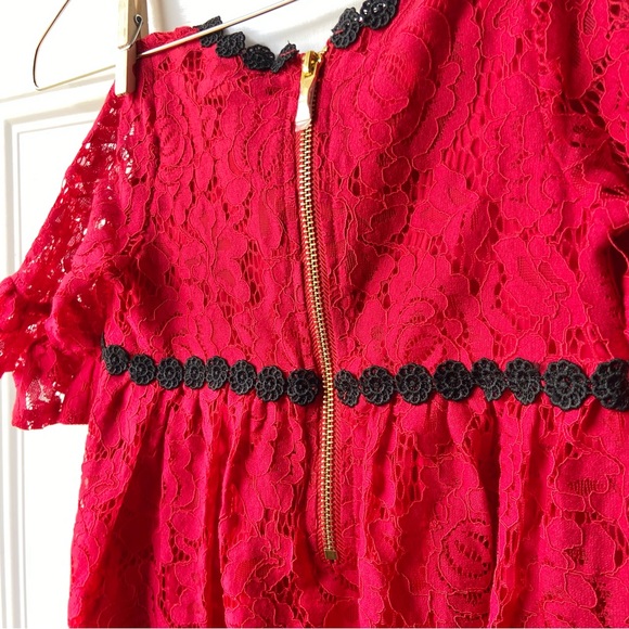 Kate Spade Red Ruffle Floral Lace Black Trim Gold Zip Up NWOT Skirt the Rules - Picture 5 of 8